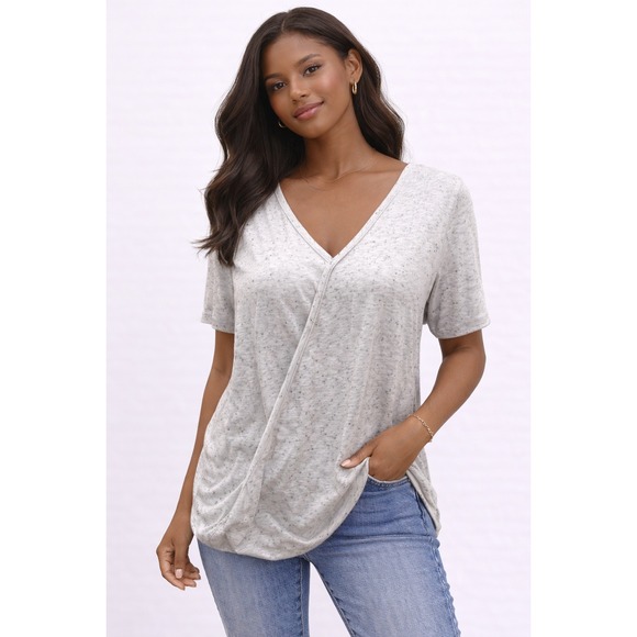 Sinuous Tops - Sinuous- Heather‎ Gray V-Neck Women's Tee Size M